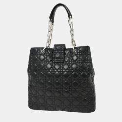 Pre Owned Christian Dior Black Lambskin Lady Dior Cannage Tote Handbag
