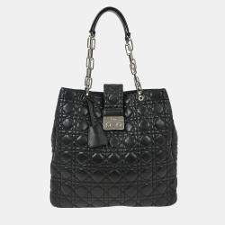 Pre Owned Christian Dior Black Lambskin Lady Dior Cannage Tote Handbag
