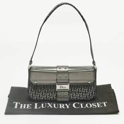 Pre Owned Dior Metallic Grey Oblique Canvas and Leather Street Chic Shoulder Bag