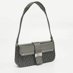 Pre Owned Dior Metallic Grey Oblique Canvas and Leather Street Chic Shoulder Bag