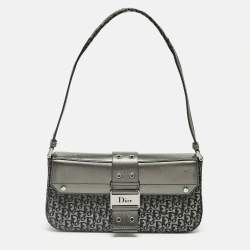 Pre Owned Dior Metallic Grey Oblique Canvas and Leather Street Chic Shoulder Bag