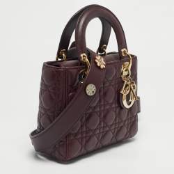 Pre Owned Dior Burgundy Cannage Leather Small My ABCDior Lady Dior Tote