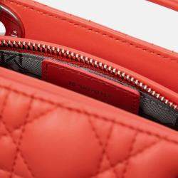 Pre Owned Dior Orange Medium Lambskin Cannage Lady Dior