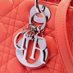 Pre Owned Dior Orange Medium Lambskin Cannage Lady Dior