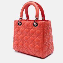 Pre Owned Dior Orange Medium Lambskin Cannage Lady Dior