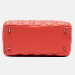 Pre Owned Dior Orange Medium Lambskin Cannage Lady Dior