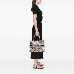 Pre Owned Dior Black White Medium Canvas Embroidered Zodiac Toile De Jouy Book Tote