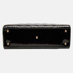 Pre Owned Dior Black Large Patent Cannage Lady Dior