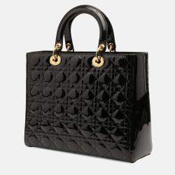 Pre Owned Dior Black Large Patent Cannage Lady Dior