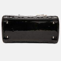 Pre Owned Dior Black Medium Patent Cannage Lady Dior