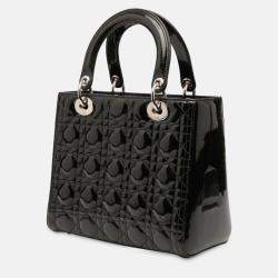 Pre Owned Dior Black Medium Patent Cannage Lady Dior
