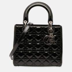 Pre Owned Dior Black Medium Patent Cannage Lady Dior