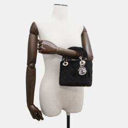 Pre Owned Christian Dior Handbag Lady Cannage Mini Velour Shoulder Bag Black