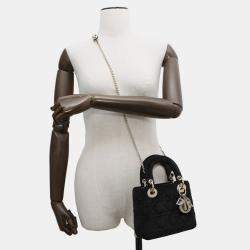 Pre Owned Christian Dior Handbag Lady Cannage Mini Velour Shoulder Bag Black