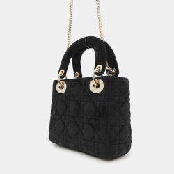 Pre Owned Christian Dior Handbag Lady Cannage Mini Velour Shoulder Bag Black