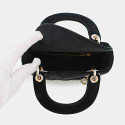 Pre Owned Christian Dior Handbag Lady Cannage Mini Velour Shoulder Bag Black