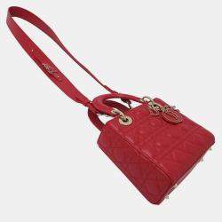 Pre Owned Christian Dior Dior Lady Small Leather Handbag Pink And Red