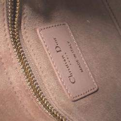 Pre Owned Christian Dior Dior Lady Mini Cannage Chain Shoulder Bag Lambskin Pink Beige