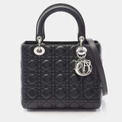 Pre Owned Christian Dior Dior Lady Cannage Handbag Leather Black