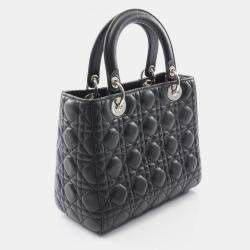 Pre Owned Christian Dior Dior Lady Cannage Handbag Leather Black