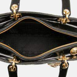 Pre Owned Dior Black Large Patent Cannage Lady Dior