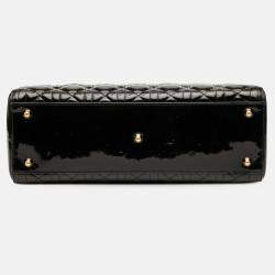 Pre Owned Dior Black Large Patent Cannage Lady Dior
