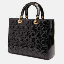 Pre Owned Dior Black Large Patent Cannage Lady Dior