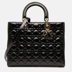 Pre Owned Dior Black Large Patent Cannage Lady Dior