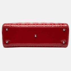 Pre Owned Dior Red Large Patent Cannage Lady Dior