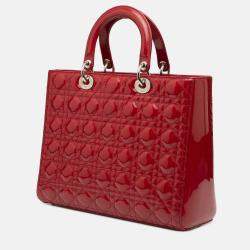 Pre Owned Dior Red Large Patent Cannage Lady Dior