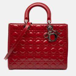 Pre Owned Dior Red Large Patent Cannage Lady Dior