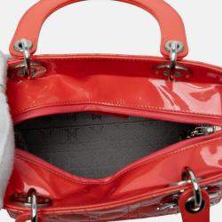 Pre Owned Dior Orange Medium Patent Cannage Lady Dior