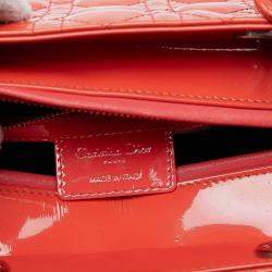 Pre Owned Dior Orange Medium Patent Cannage Lady Dior