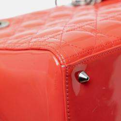 Pre Owned Dior Orange Medium Patent Cannage Lady Dior
