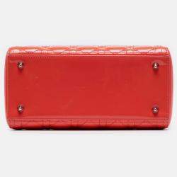 Pre Owned Dior Orange Medium Patent Cannage Lady Dior