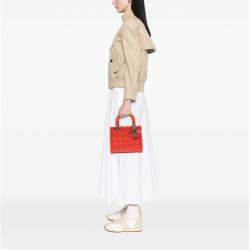 Pre Owned Dior Orange Medium Patent Cannage Lady Dior