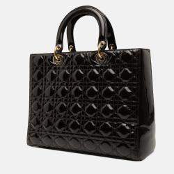 Pre Owned Dior Brown Large Patent Cannage Lady Dior