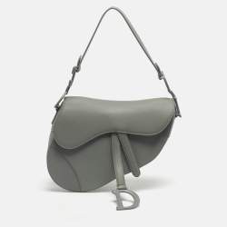 Pre Owned Dior Grey Leather Saddle Bag