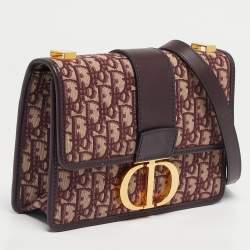 Pre Owned Dior Burgundy Oblique Canvas and Leather 30 Montaigne Shoulder Bag