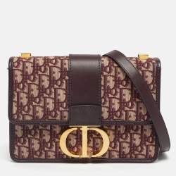 Pre Owned Dior Burgundy Oblique Canvas and Leather 30 Montaigne Shoulder Bag