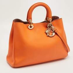 Pre Owned Dior Orange Leather Large Diorissimo Shopper Tote