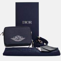 Pre Owned Dior Blue Air Jordan Grained Calfskin Crossbody