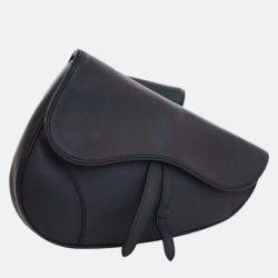 Pre Owned Dior Navy Blue Grained Calfskin Saddle Crossbody