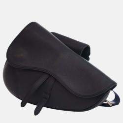 Pre Owned Dior Navy Blue Grained Calfskin Saddle Crossbody