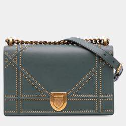 Pre Owned Dior Green Medium Studded Lambskin Diorama Flap