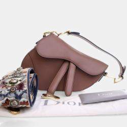 Pre Owned Dior Mini Calfskin Saddle Bag With Strap