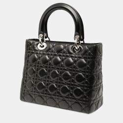 Pre Owned Dior Black Medium Lambskin Cannage Lady Dior