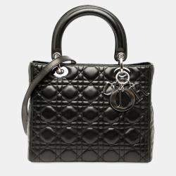Pre Owned Dior Black Medium Lambskin Cannage Lady Dior