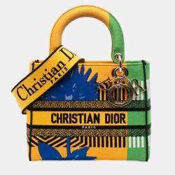 Pre Owned Dior Green Yellow Medium Canvas Embroidered Flower Pop Lady D Lite