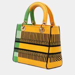 Pre Owned Dior Green Yellow Medium Canvas Embroidered Flower Pop Lady D Lite